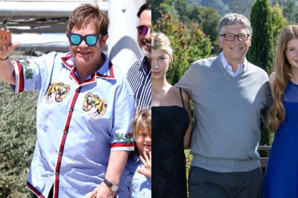 Elton John y Bill Gates junto a sus hijos.