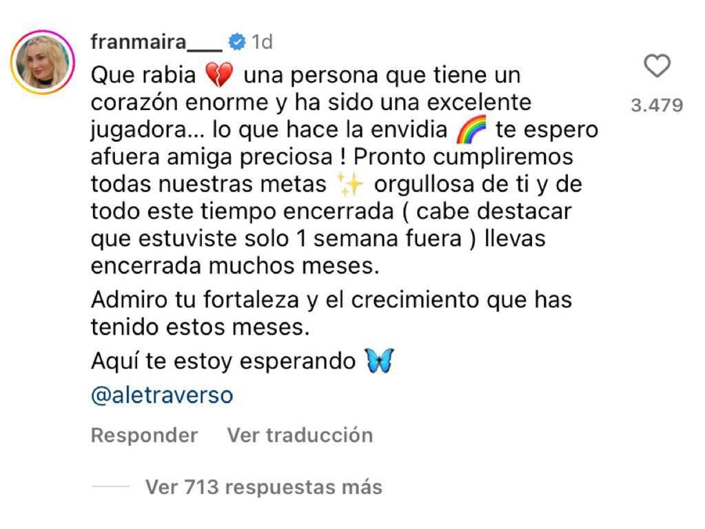 Fran Maira defendió con uñas y dientes a su amiga Alessia tras críticas: “Lo que hace la envidia”