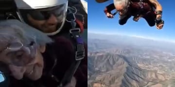 Adulta mayor de 95 años cumplió su sueño y se lanzó en paracaídas