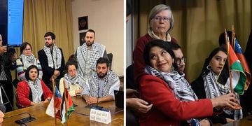 Diputados con pañuelos y bandera palestina en la Cámara