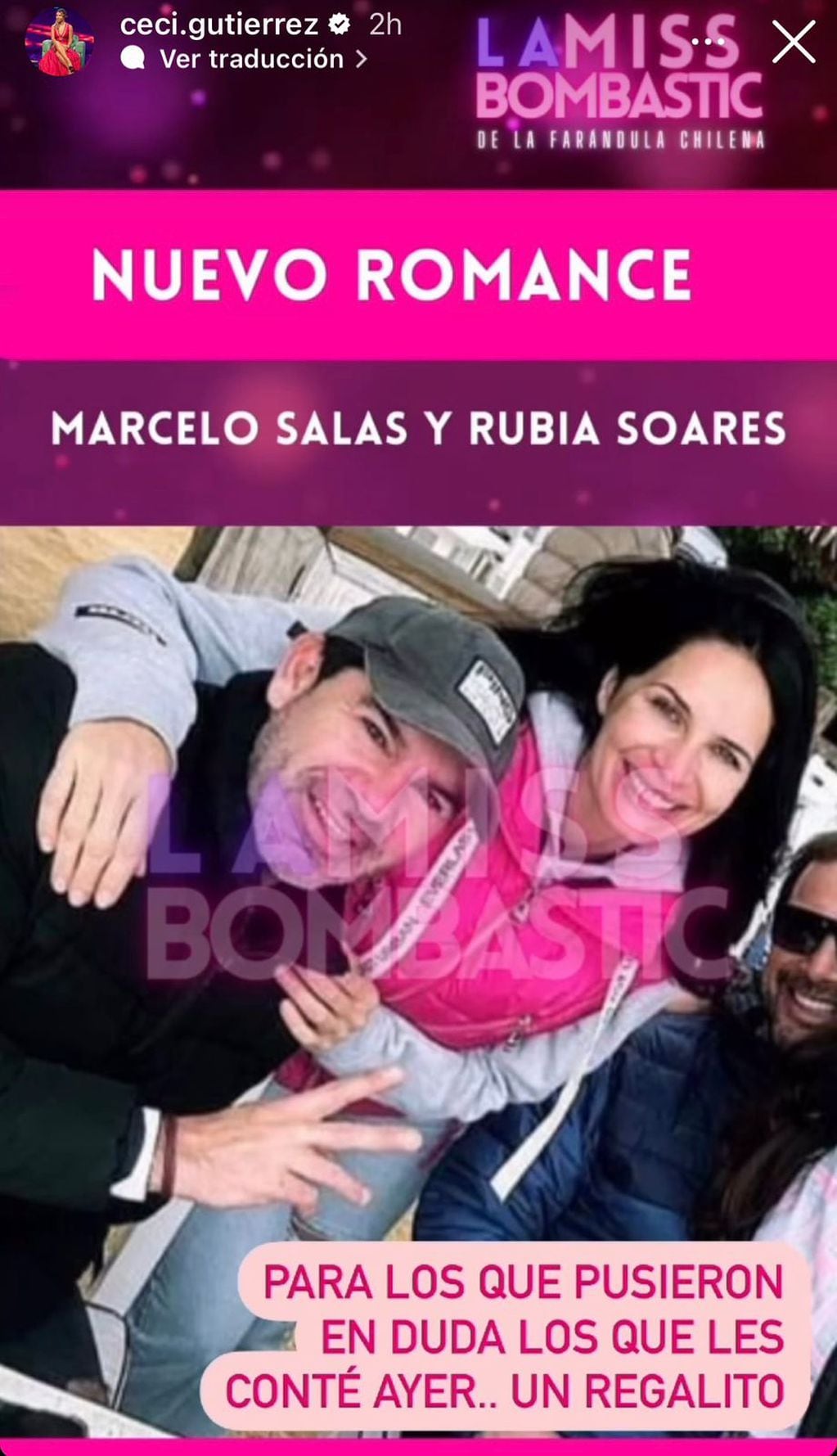 Cecilia Gutiérrez subió foto que confirmaría el romance de Marcelo Salas con Rubia Soares.