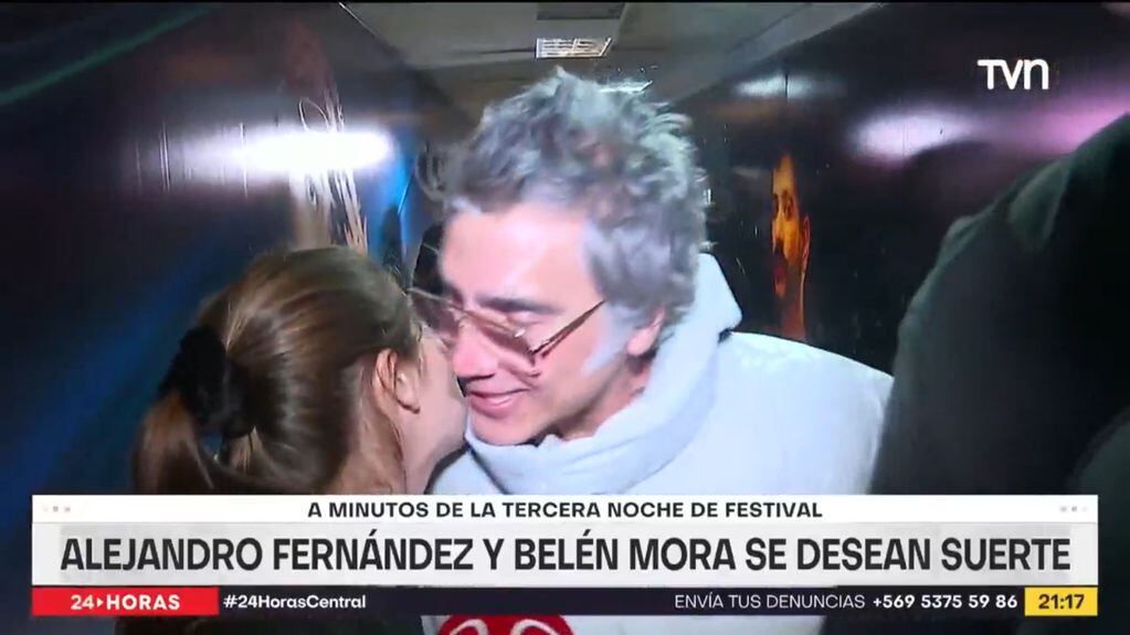 Alejandro Fernández y Belén Mora tuvieron un inusual encuentro en el backstage de Viña 2023: “Que dios te bendiga”. Foto: TVN