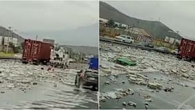 “Río de cerveza” en la Ruta 68: camión derramó toda su carga