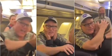 Emotivo video de hombre con Alzheimer que se desorientó en pleno vuelo y pasajeros cantan para tranquilizarlo