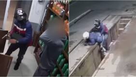 “Motochorros” terminaron en una zanja tras asaltar un servicentro: momento quedó grabado por una cámara de seguridad