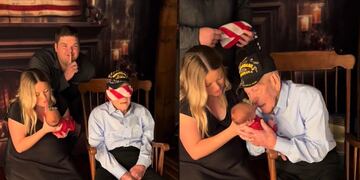 Emoción total: veterano de la Segunda Guerra Mundial rompe en llanto al tomar en brazos a su tataranieta