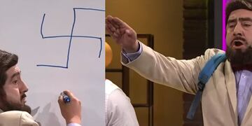 Saludo Nazi y dibujó una esvástica: la parodia de Johannes Kaiser en Detrás del Muro