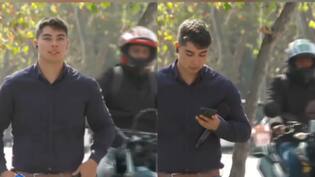 Registro muestra cómo motochorros intentan robar dos veces el celular a un periodista de CHV