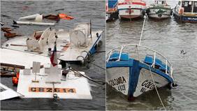 Las impactantes fotos que dejan las lluvias y fuertes marejadas en Valparaíso: lancheros culpan a remolcador por hundimientos y daños