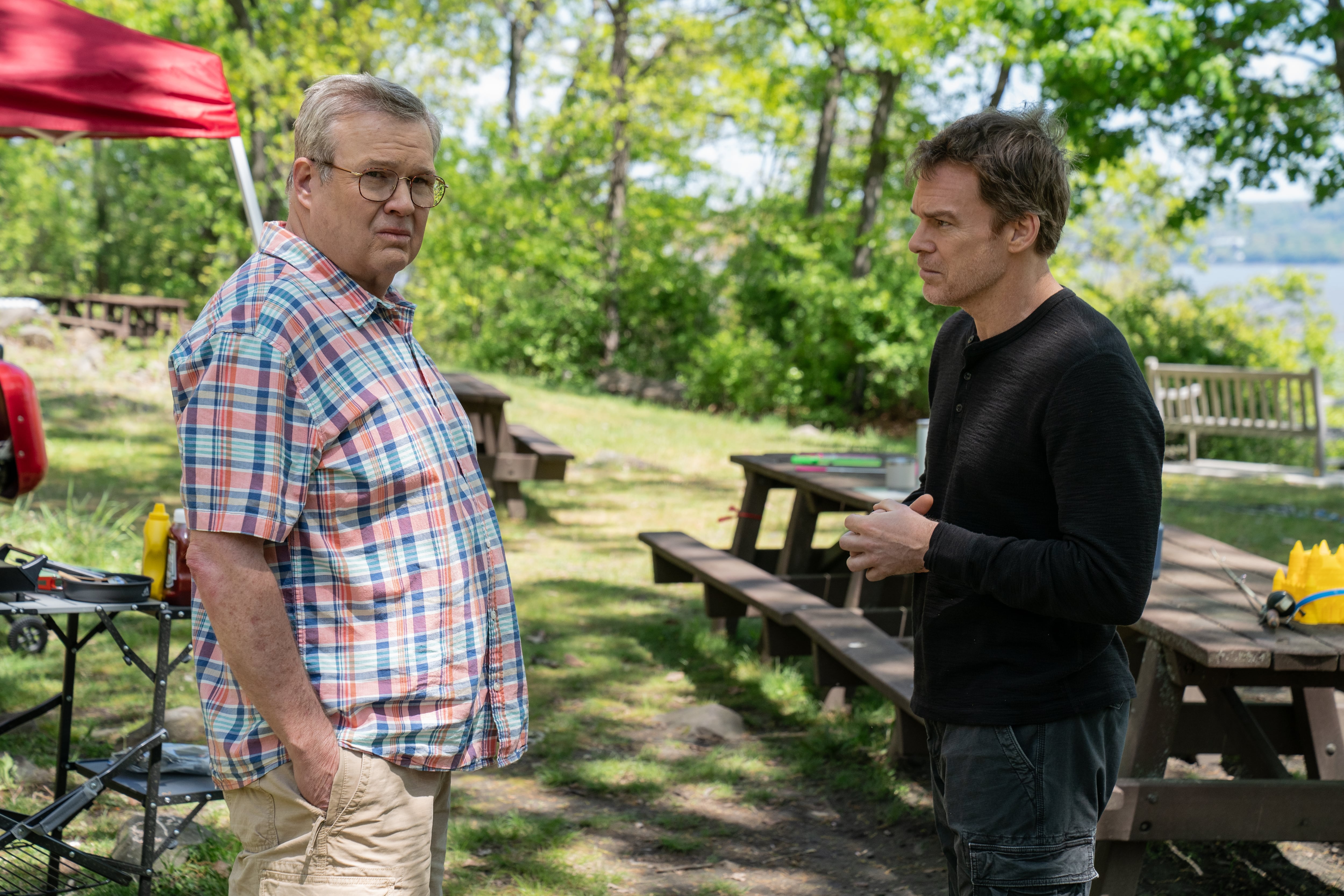 L-R: Eric Stonestreet as Al and Michael C. Hall as Dexter Morgan in Dexter: Resurrection, episode 1, season 2, streaming on Paramount+, 2026. Photo Credit: Matt Infante/Paramount+.
