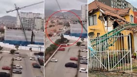 Momento de terror quedó grabado: enorme grúa pluma se desplomó y destruyó varias casas en Coquimbo