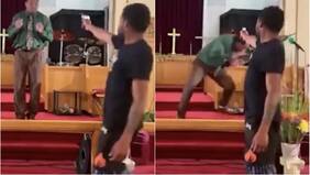 Imágenes sensibles: hombre intenta dispararle a pastor en plena misa