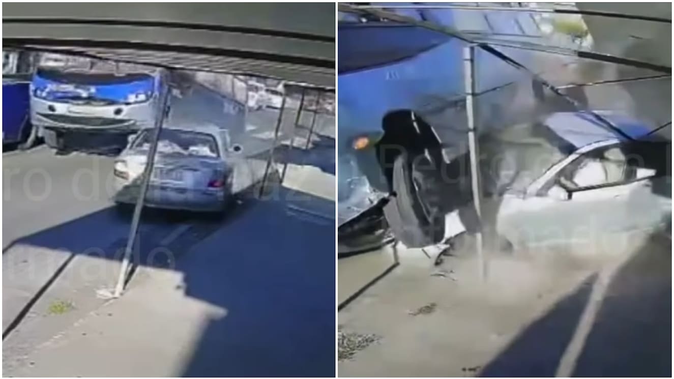 Video captó grave accidente en San Pedro de la Paz: micro quedó arriba de auto estacionado tras tratar de adelantar a un bus