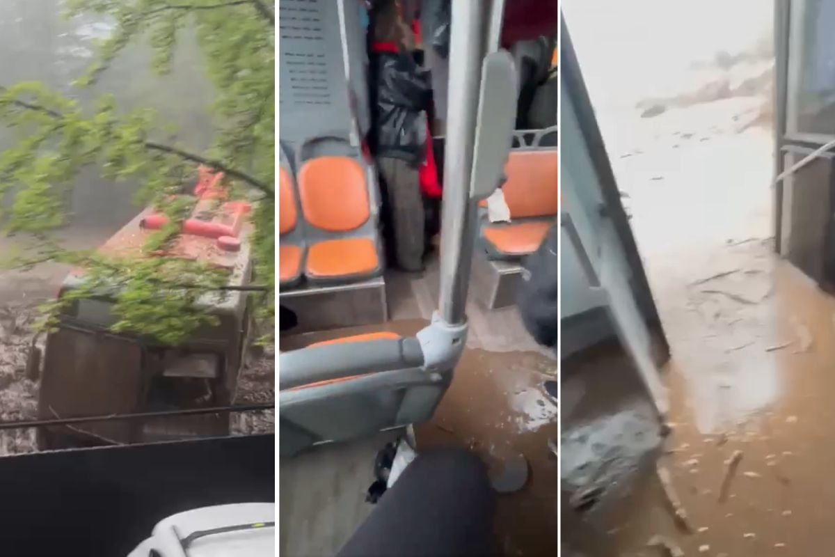 Imágenes fuertes: Video muestra pánico total al interior de bus RED arrastrado por aluvión en Las Condes