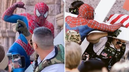 ¡Hombre Araña repartió combos! Cosplayer se agarró con polémico manifestante racista y terminó en cana