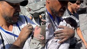 Imágenes sensibles: el milagroso rescate de bebé de cinco meses de entre los escombros en Gaza