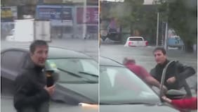 Dramático video: reportero rescató a vecino atrapado en su auto por tormenta