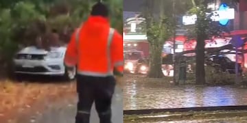 Videos: 2 heridos, arboles caídos y calles inundadas deja sistema frontal en Valdivia