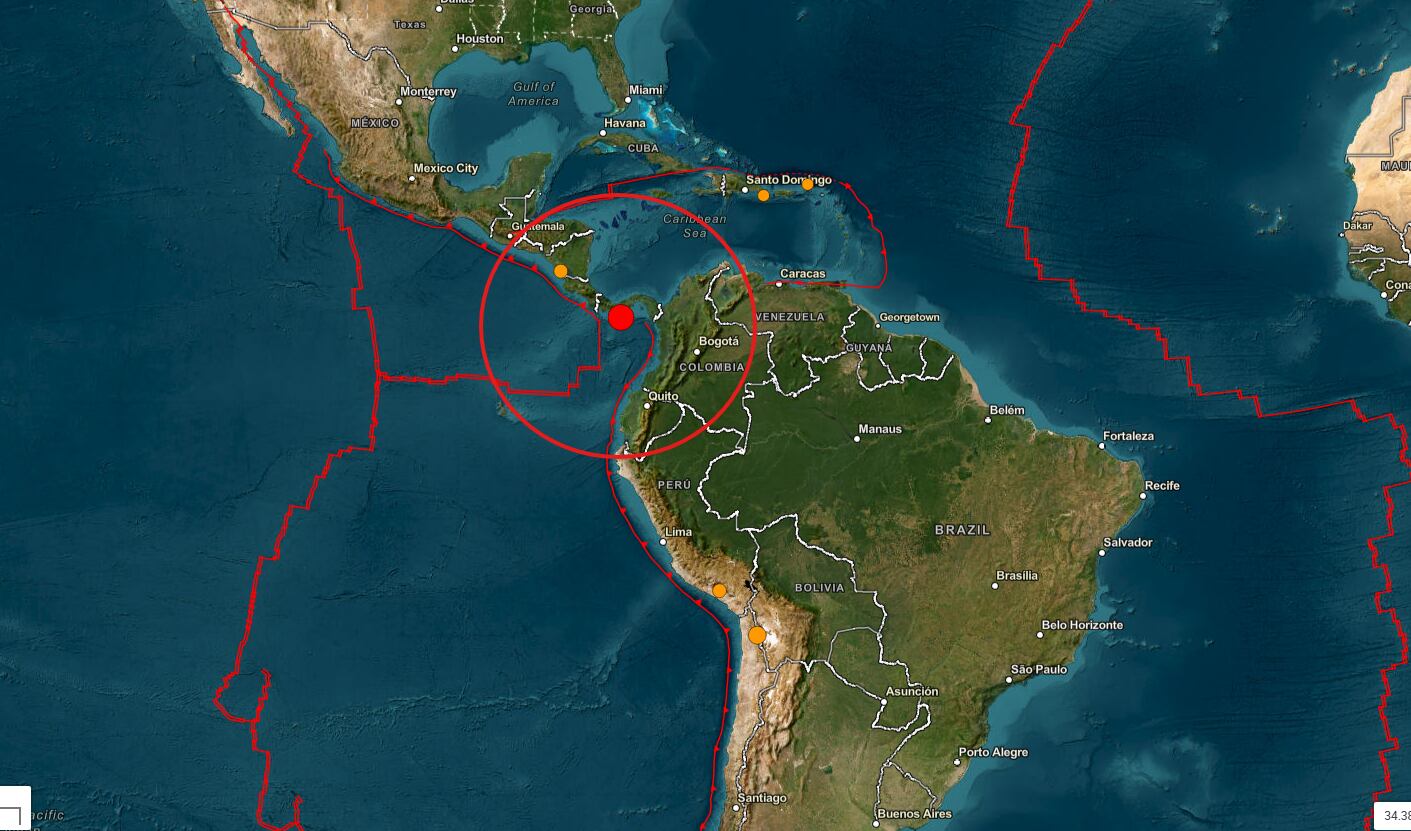 Epicentro del terremoto en Panamá.