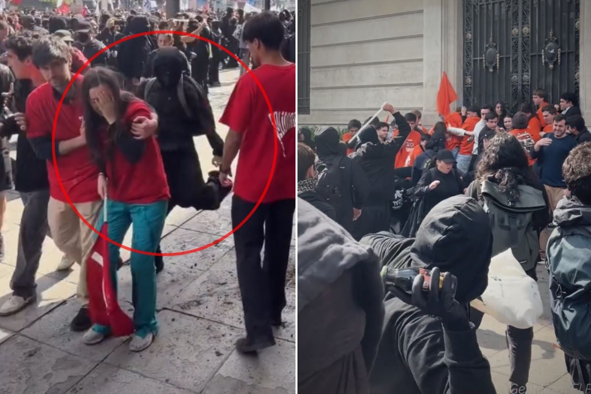 Video muestra cobarde ataque: violento encontrón entre encapuchados y estudiantes de derecha que hacían “contra marcha”