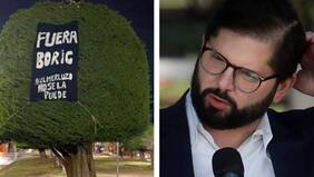 “Fuera Boric”: intervienen icónico árbol de campaña en medio de gira presidencial en Magallanes