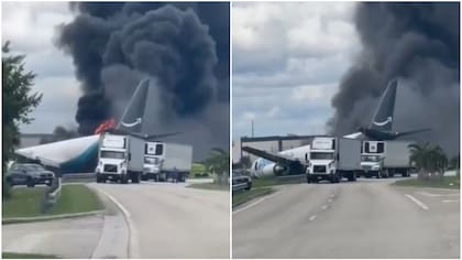 Avión de carga de Amazon se salió de la pista en aeropuerto de Miami y chocó contra varios autos: reportan al menos cinco fallecidos