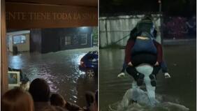 “La magia del sur”: estacionamiento de disco se inundó en Concepción y clientes tuvieron que ser cargados para salir