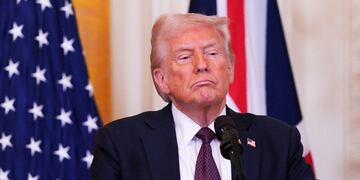 FILE PHOTO: U.S. President Trump speaks at a press conference with British Prime Minister Keir Starmer in Washington