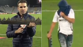 Tras incidentes en el Monumental: imagen de periodista brasileño afirmando peligroso trozo de reja da la vuelta al mundo