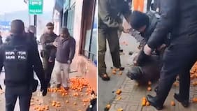 Terminaron a golpes y todo en el suelo: Polémica por operativo contra comerciante que vendía fruta en la calle