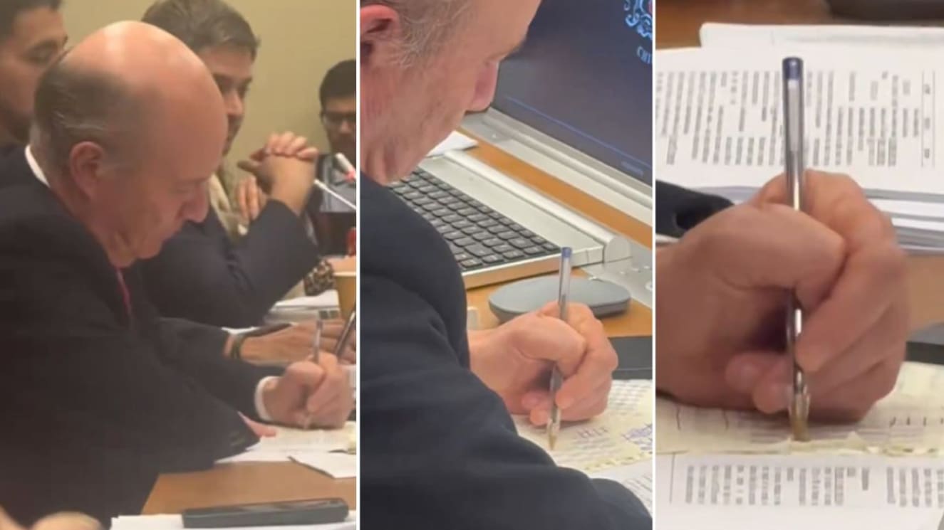 Desató ola de reacciones: Graban a ministro Quiroz realizando estos “dibujitos” en medio de sesión por megarreforma