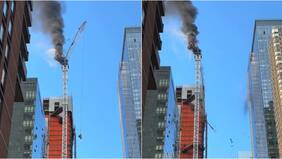 Impactantes imágenes: grúa colapsó a gran altura y golpeó un edificio en Nueva York