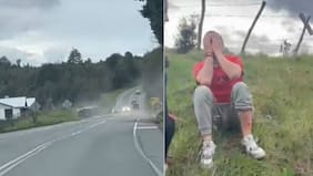 Imágenes fuertes: chofer salva de milagro tras volcamiento que lo hizo girar hasta atravesar autopista en Dalcahue