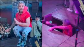 La estrepitosa caída que sufrió un cantante argentino en medio de show: el artista saltó y el piso del escenario cedió