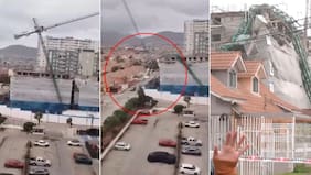 Momento de terror quedó grabado: enorme grúa pluma se desplomó y destruyó varias casas en Coquimbo