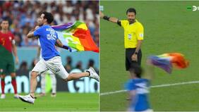 Hincha interrumpió duelo entre Uruguay y Portugal: ingresó a la cancha con la bandera LGBTQ+ y otras consignas