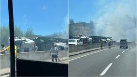 Provocó principio de incendio: camión que transportaba vehículos volcó en Ruta del Itata