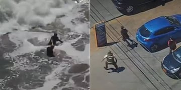 hombre se lanza al mar en Iquique