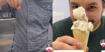 Ruso realiza receta de helado de empanada de pino.