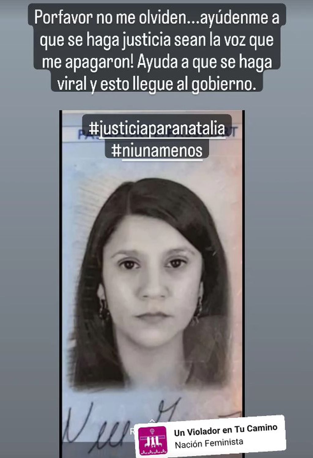 La familia de Natalia Manríquez organizó una campaña en el Instagram "@justicia_para_natalia".